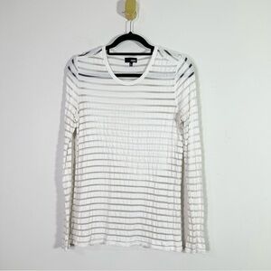 Wilfred Free Aritzia White Sheer Striped Long Sleeve Crewneck Tee Shirt